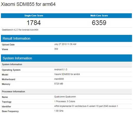 Snapdragon 855 chip entered into mass production with a 7nm process and 5G connectivity, Xiaomi device appeared on Geekbench